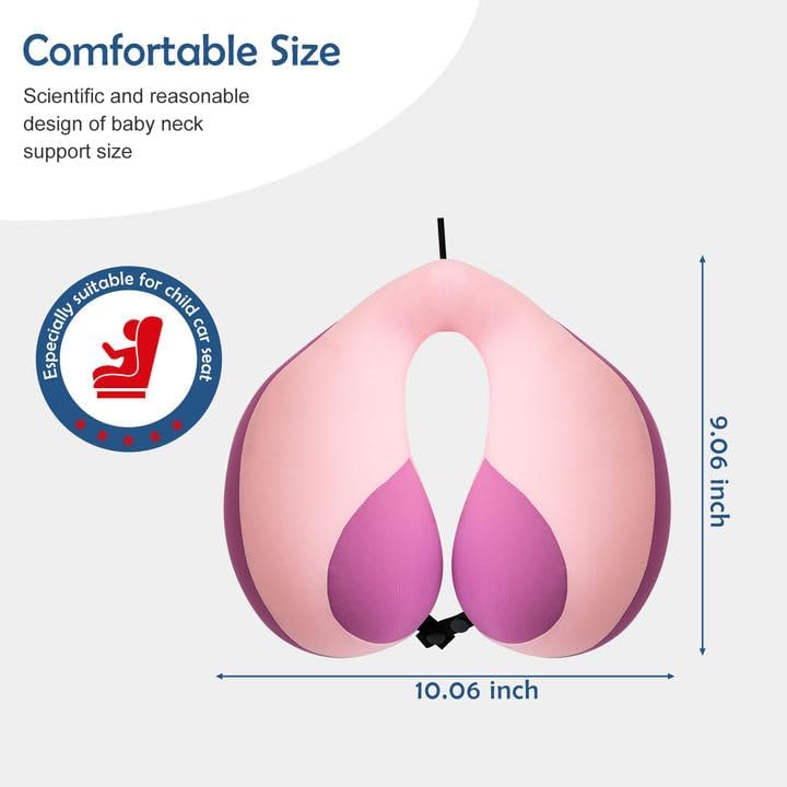 MOOB Toddler Neck Pillow for Carseat & Airplane, Traveling Gifts for Toddler & Children U-Shape Neck Pillows for Kids Light Pink