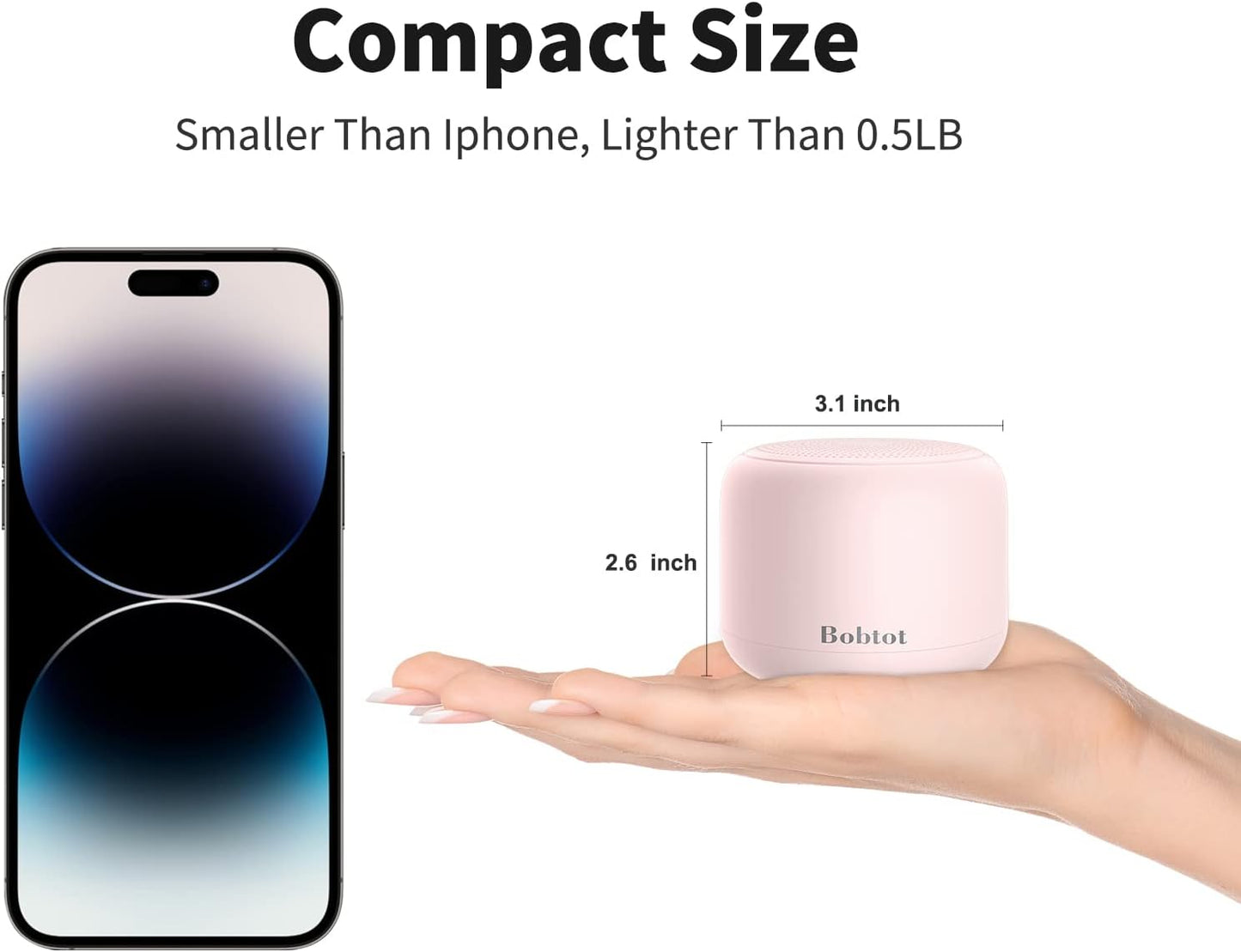 Bobtot Portable Bluetooth Speakers with Strap Easy to Carry, Wireless IPX5 Waterproof Mini Speaker with Loud Stereo Sound, 20 Hours Playtime, Rechargeable Battery, Built-in Microphone, Pink