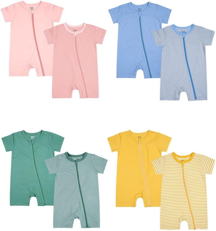 Teach Leanbh Baby Boys or Girls 2 Pack Pajamas Cotton Short Sleeve Zipper Romper Jumpsuits Sleep and Play 3-24 Months …