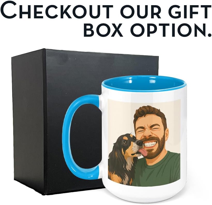 Personalized Coffee Mug, Custom Drawing Portrait Gift, Funny Customized Coffee Gift for Men & Women, Custom Mugs with Pictures, Light Blue 15oz Father's Day Mug