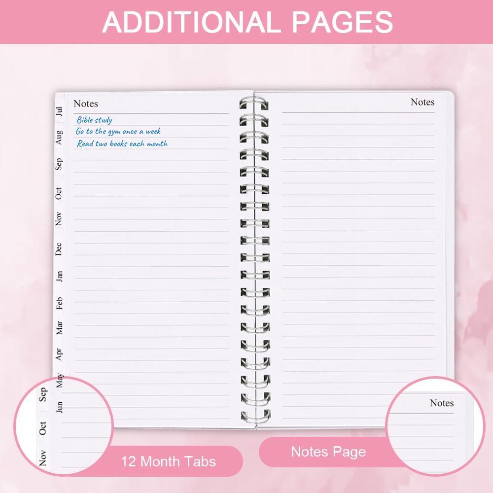 2025-2026 Pocket Planner, A6 Weekly Planner with Monthly Tabs, Run Jul 2025-Jun 2026, Elastic Closure, Twin-Wire Binding, Easy to Organize Your Daily Life, 3.75 x 6.75 In, Pocket Planners 2025 2026, Rose