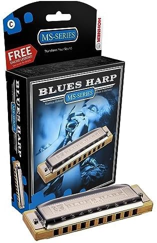 Hohner Harmonica 532 Blues Harp MS - Key of E Bundle with Case, Pouch, Harmonica Beginner Online Manual, and Austin Bazaar Polishing Cloth