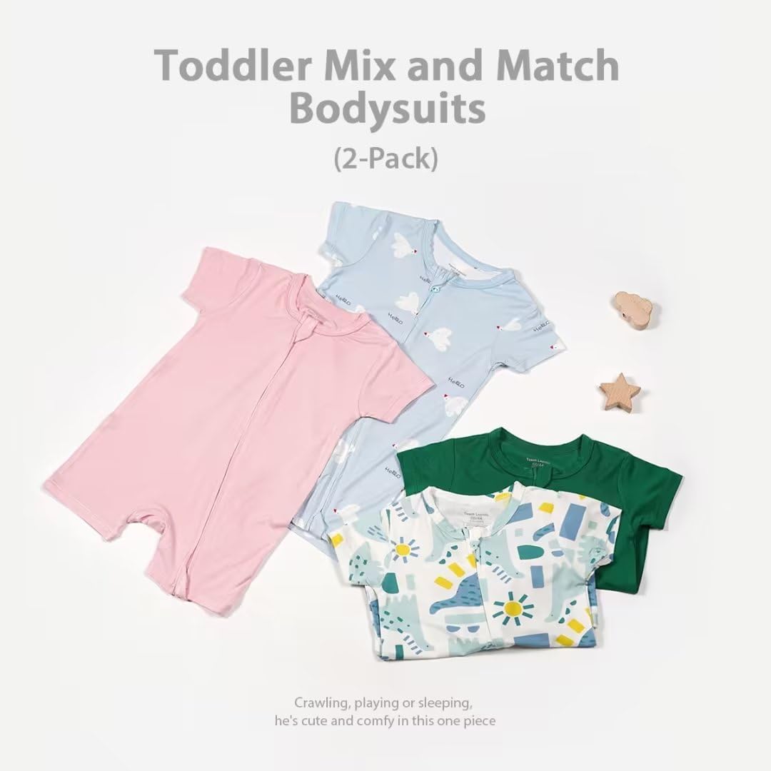 Teach Leanbh Baby Boys Girls 2 Pack Bamboo Viscose Pajamas 2 Way Zipper Short Sleeve Romper Jumpsuit Sleep and Play