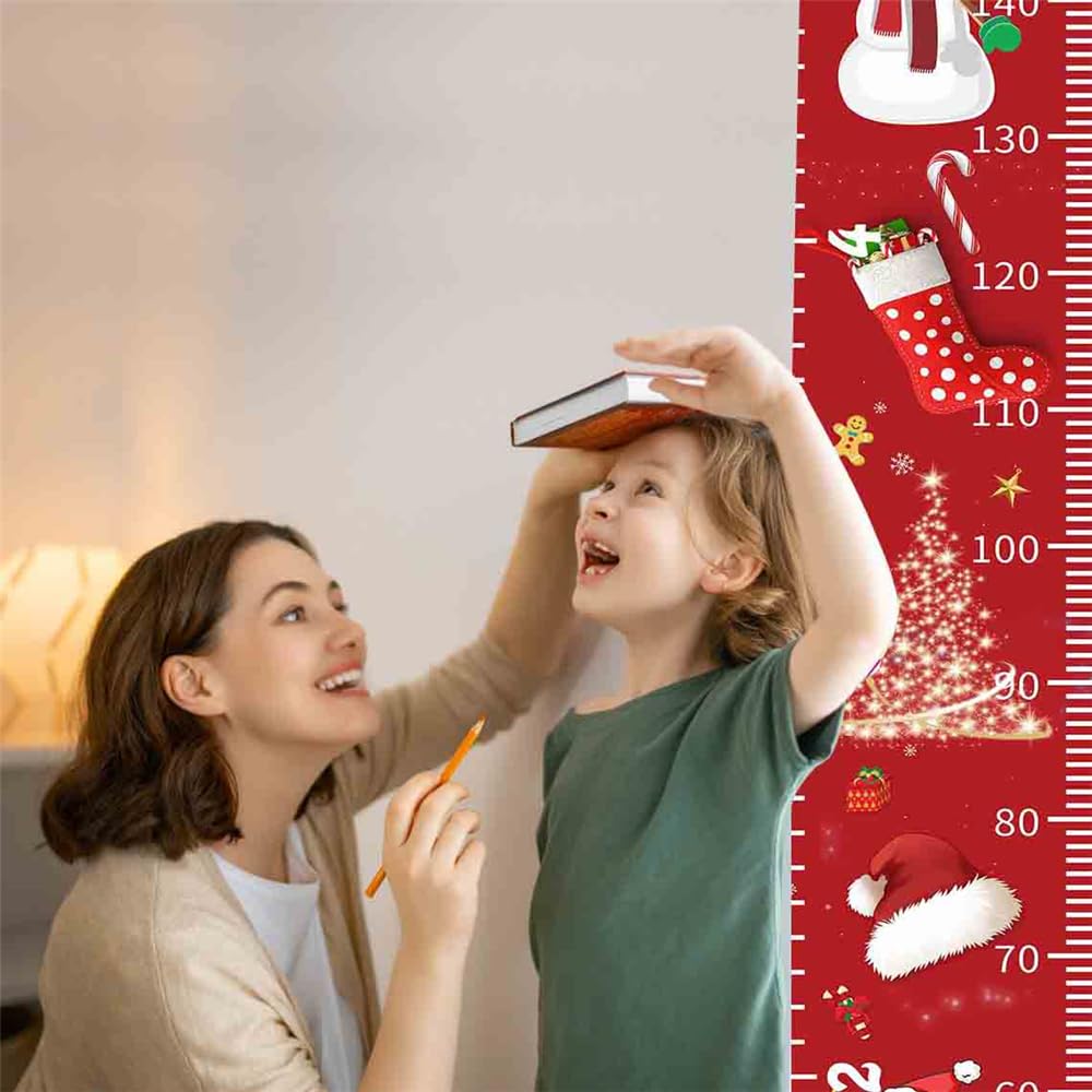 Christmas Decorations, Growth Chart for Wall, Height Chart for Kids, Xmas Nursery Decor, Hanging Ruler Wall Decor, Baby Room Decor, Christmas Gifts for Boys Girls - 76.7 x 7.9 inch with Beige Wood