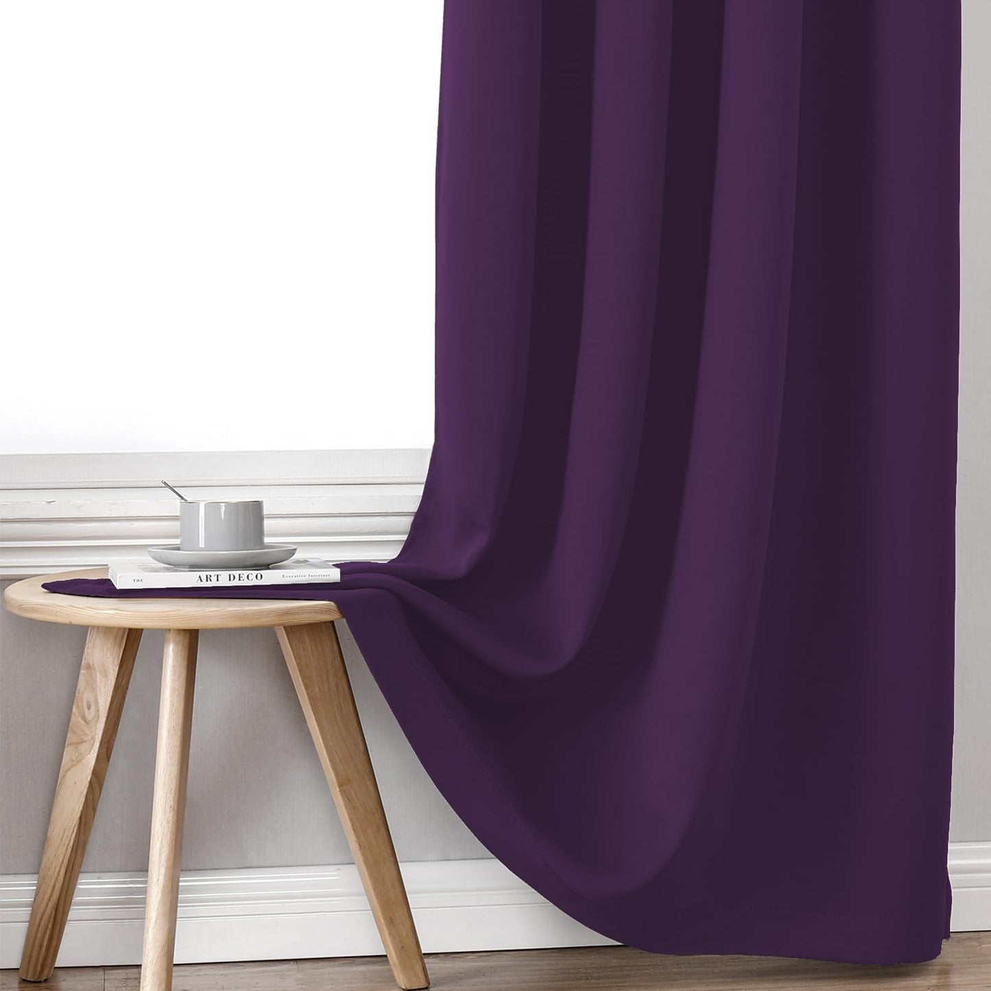 ChrisDowa 100% Blackout Curtains for Bedroom with Black Liner, 2 Thick Layers Total Blackout Thermal Insulated Grommet Long Window Curtains 2 Panels Set (Royal Purple, 52 x 95 Inch)