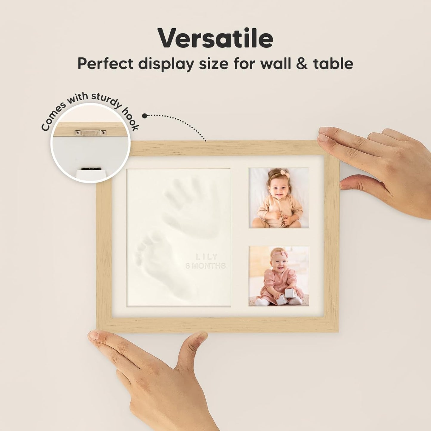 Baby Hand and Footprint Kit - Quick Dry Clay Baby Footprint Kit, Newborn Keepsake, Nursery Picture Frame for Boys, Girls, Personalized Gifts for Shower & Registry, New Mom Gift (Ash Wood)