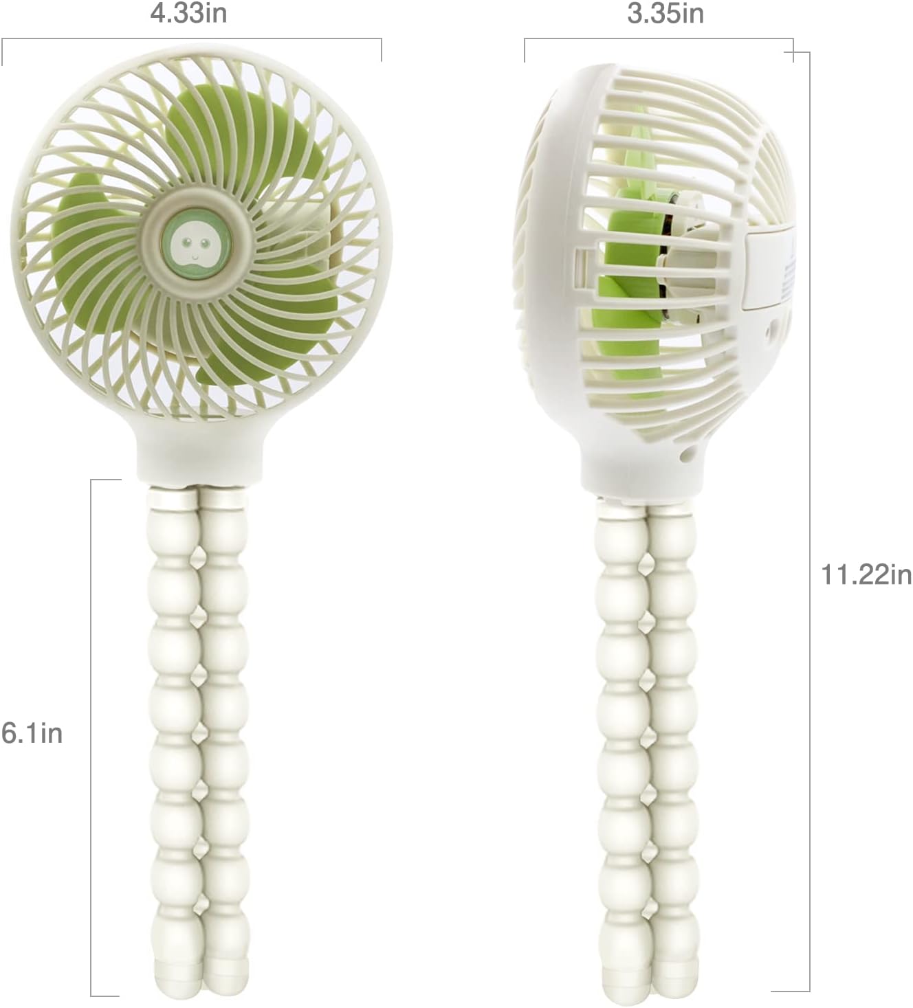 TRELC Mini Stroller Fan, 19H Ultra-long Battery Life, Personal Handheld Clip on Portable Rechargeable Fan with Flexible Tripod, Gift for Children Baby Office Room Car Travel BBQ Gym (White)