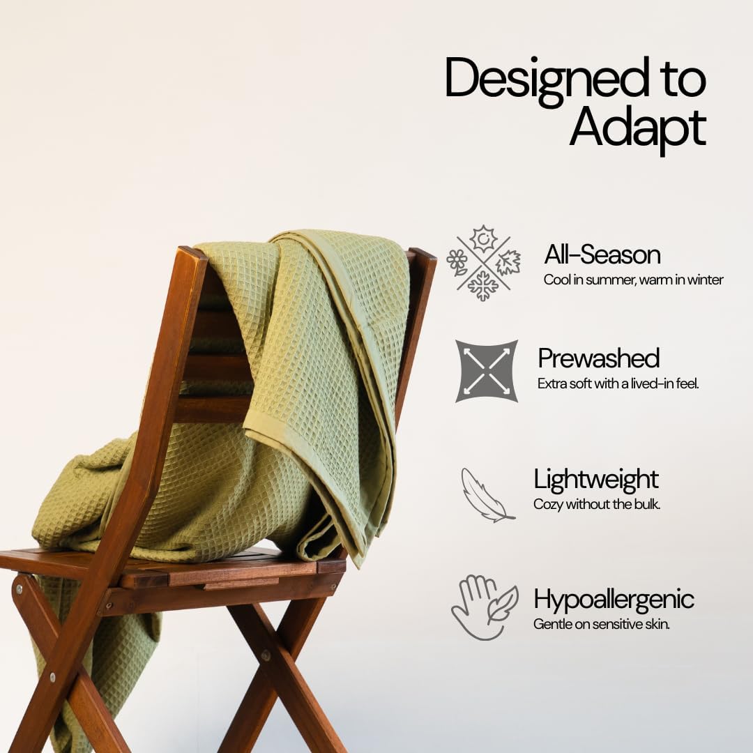 Salt Earth GOTS Certified 100% Organic Cotton Throw Blanket, 55" X 60" Blankets & Throws for Bed, Throw Blanket for Couch,Modern & Cozy Blanket, All Seasons, Waffle Blanket, Soft Blanket (Mosstone)