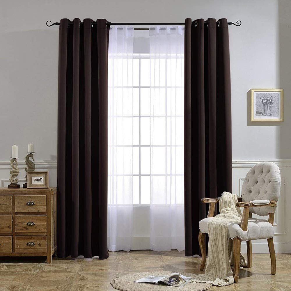 NICETOWN Bedroom Blackout Curtains and Drapes - Energy Smart Thermal Insulated Solid Grommet Blackout Draperies for Living Room (2 Panels, 52 inches x 84 inches, Toffee Brown)