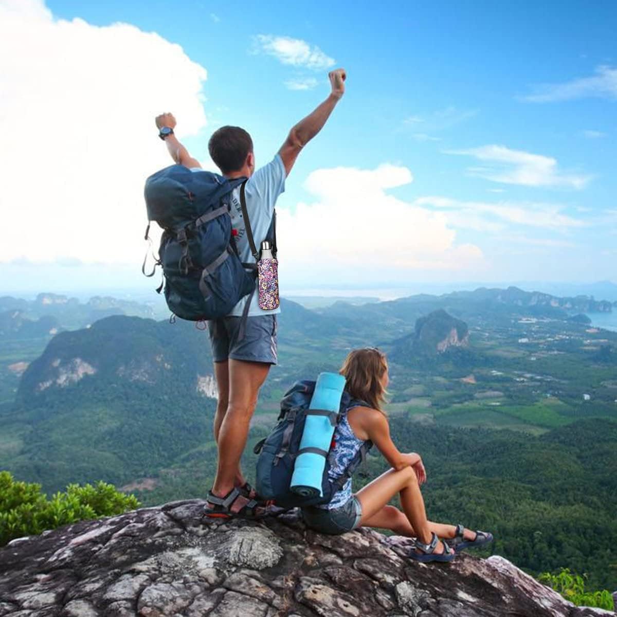 Neoprene Water Bottle Carrier Bag with Adjustable Shoulder Strap for Men Women Walking Hiking,Portable Insulated Holder Case for Stainless Steel/Glass/Plastic Bottles