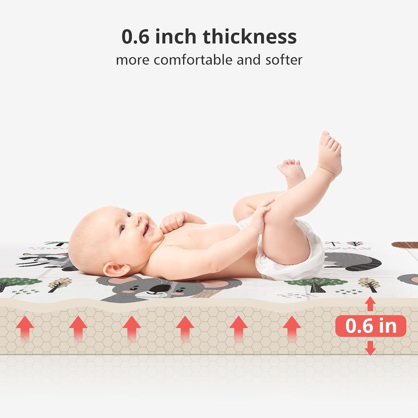Foldable Baby Play Mat, PIGLOG 50x50 Playpen Mat, 0.6in Thick Waterproof Playmats for Babies and Toddlers Kids, Safe Foam Playmat for Tummy Time, Reversible Portable Baby Floor Mat for Infant, Koala