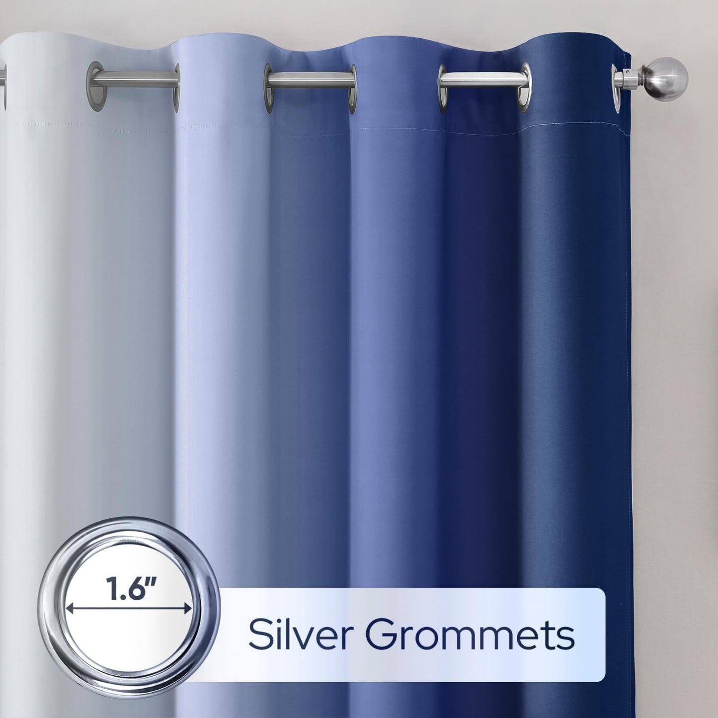 HOMEIDEAS Navy Blue Ombre Blackout Curtains, 52 X 63 Inch Length Gradient Color Room Darkening Curtains with Grommet Thermal Insulated Window Drapes for Living Room, Bedroom, 2 Panels