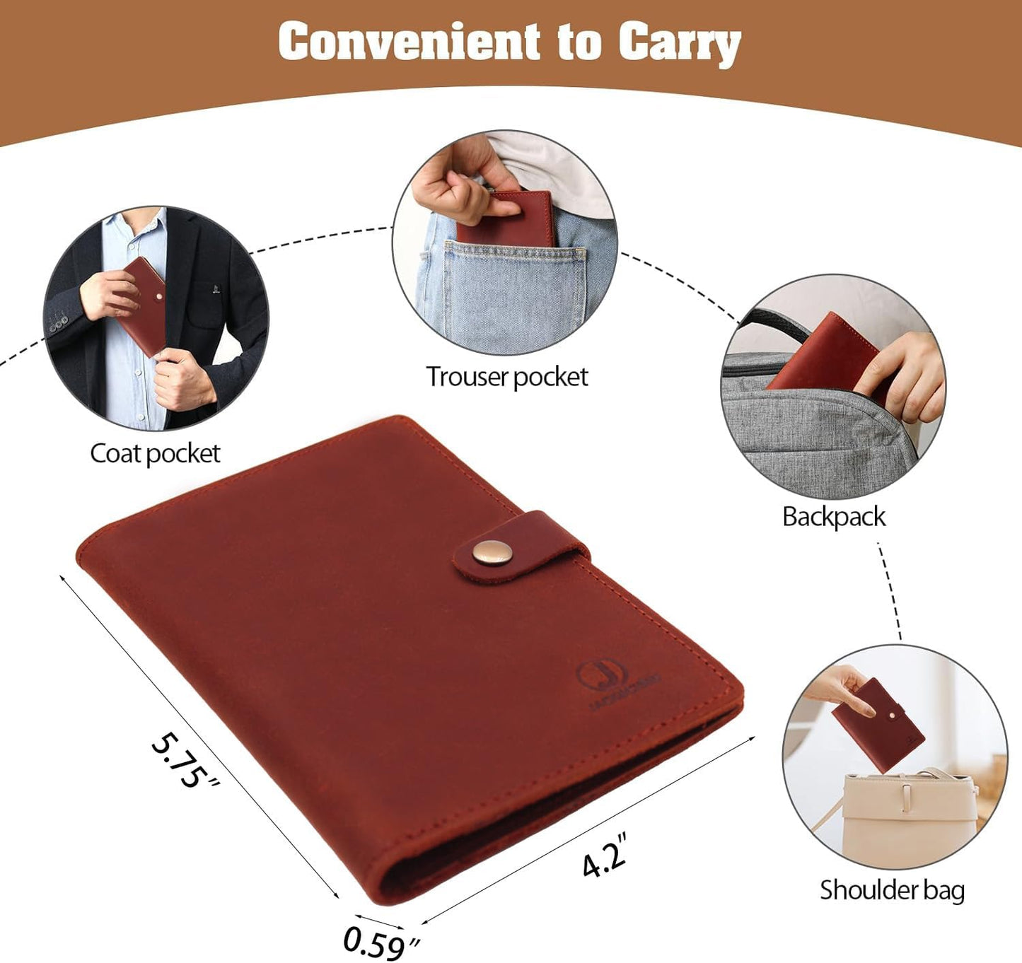 Jack&Chris Genuine Leather Passport Holder For Travel, RFID Blocking Handmade Passport Holder with Card Case Organized & Safe, Quality Travel Essentials for Women and Men for Gifting, Red