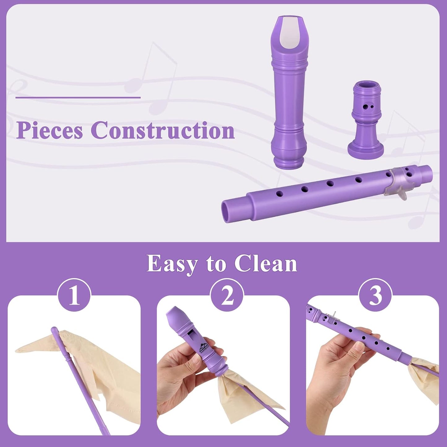 Eastrock Soprano Recorder for Kids Beginners, Recorder Instrument German Style C Key 3 Piece ABS with Cleaning Rod, Fingering Chart, Packing Bag, Thumb Rest