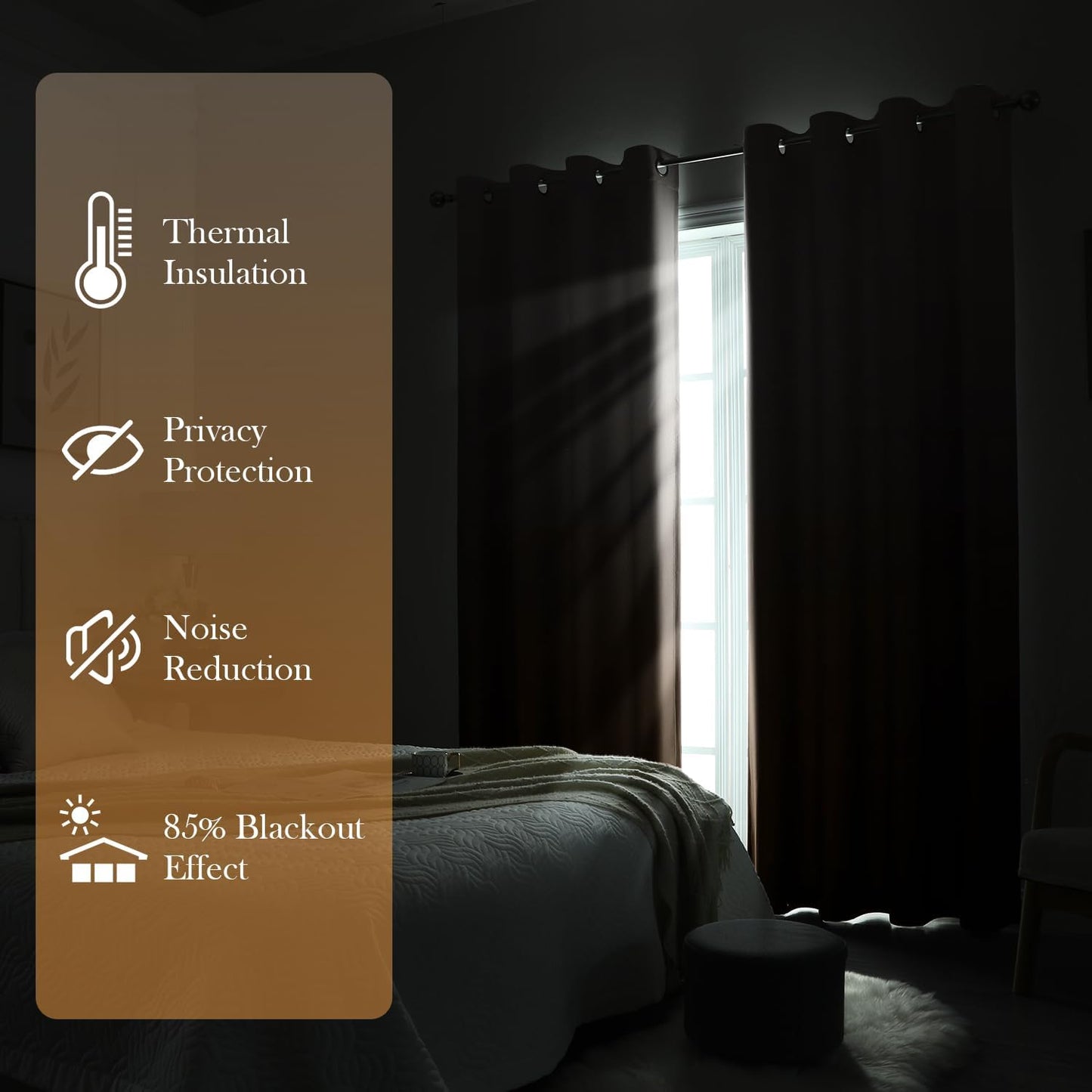 HOMEIDEAS Gold Ombre Blackout Curtains 52 X 63 Inch Length Gradient Room Darkening Thermal Insulated Energy Saving Grommet 2 Panels Window Drapes for Living Room, Bedroom