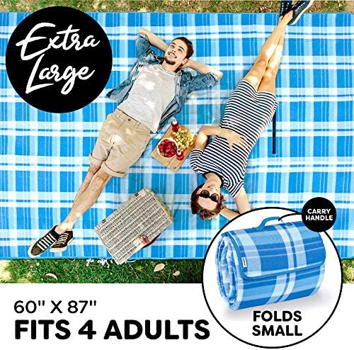 Scuddles Picnic Outdoor Blanket Park Blanket Beach Mat for Camping on Grass Oversized Seats 4 Adults Water Resistant Picnic Mat