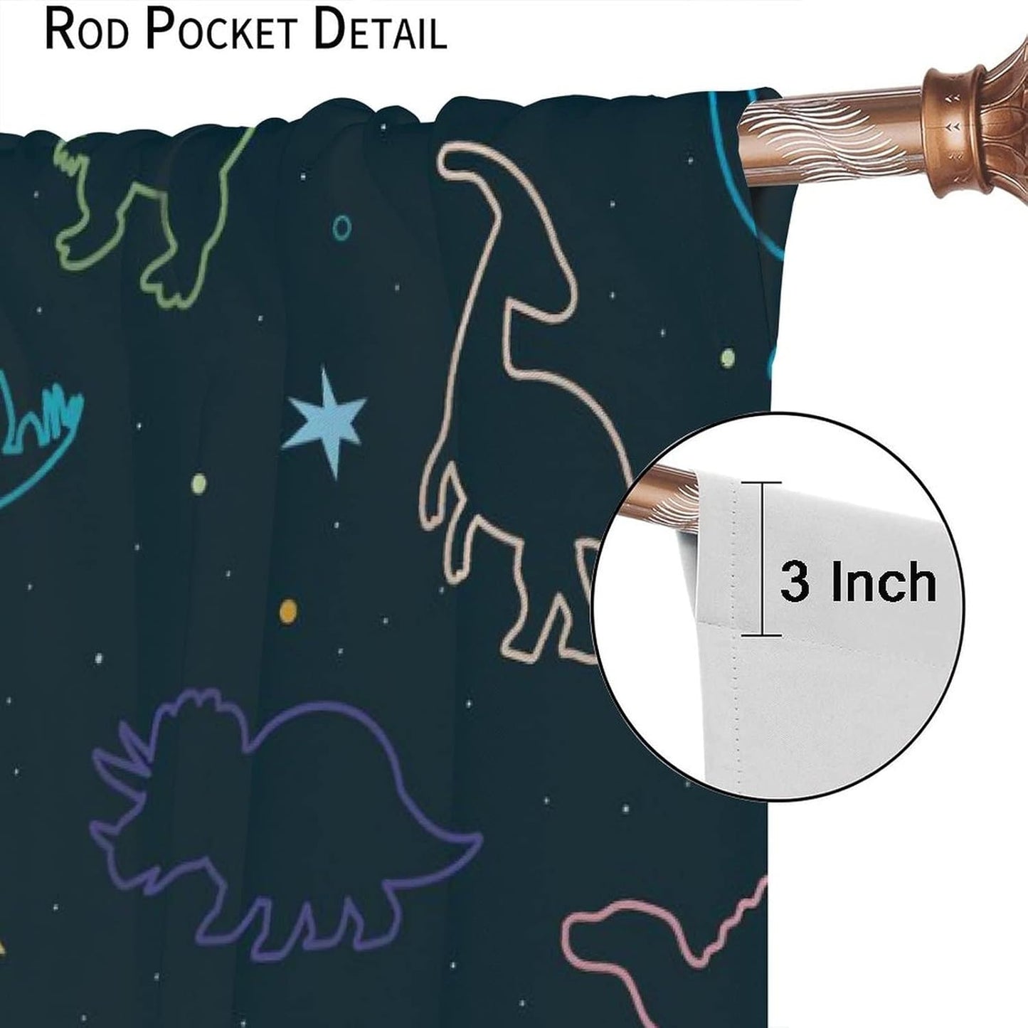 Cartoon Colorful Dinosaur Curtains for Kids Boys Girls Home Decor, Astronaut Funny Outer Space Star Blackout Rod Pocket Window Drapes for Bedroom Living Room W27.5xL63in 2 Panels