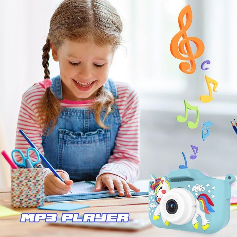 Kids Camera Toys,48MP Dual Lens with 64G SD Card and Cartoon Soft Cover for 3-8 Year Old Girls Boys (BlueDJS)