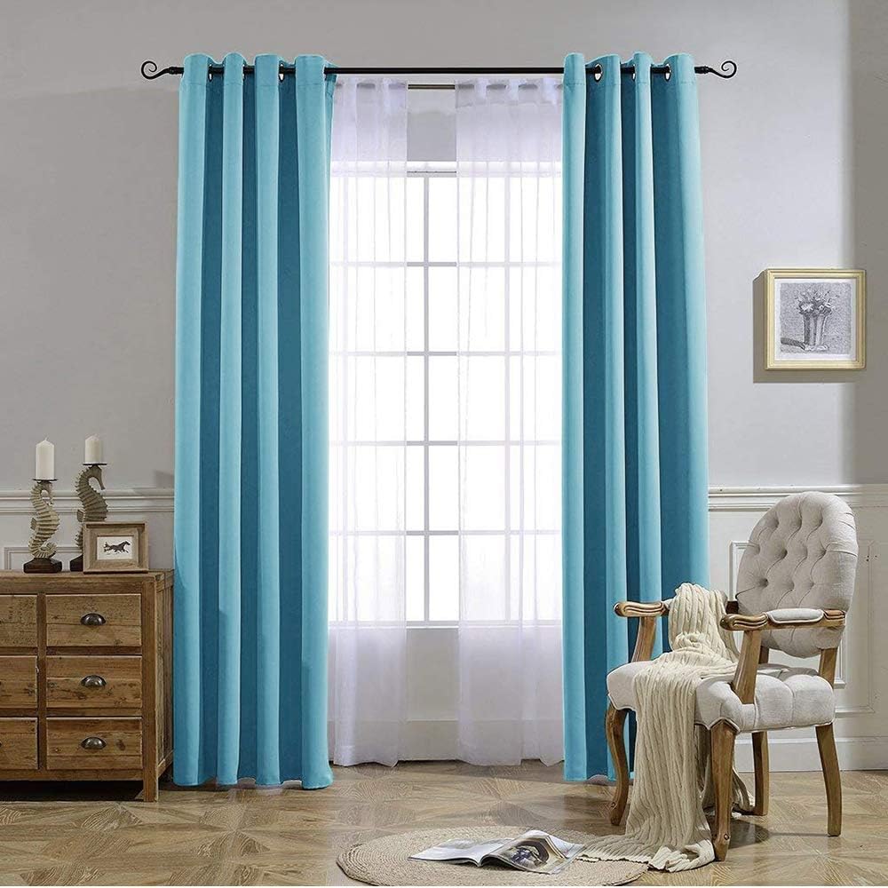 NICETOWN Room Darkening Curtain Panels - (52 inches W x 120 inches L, Teal Blue, 2 Panels) Toddler Boy Bedroom Drapes with Grommet Top, Energy Smart Window Treatment Curtains