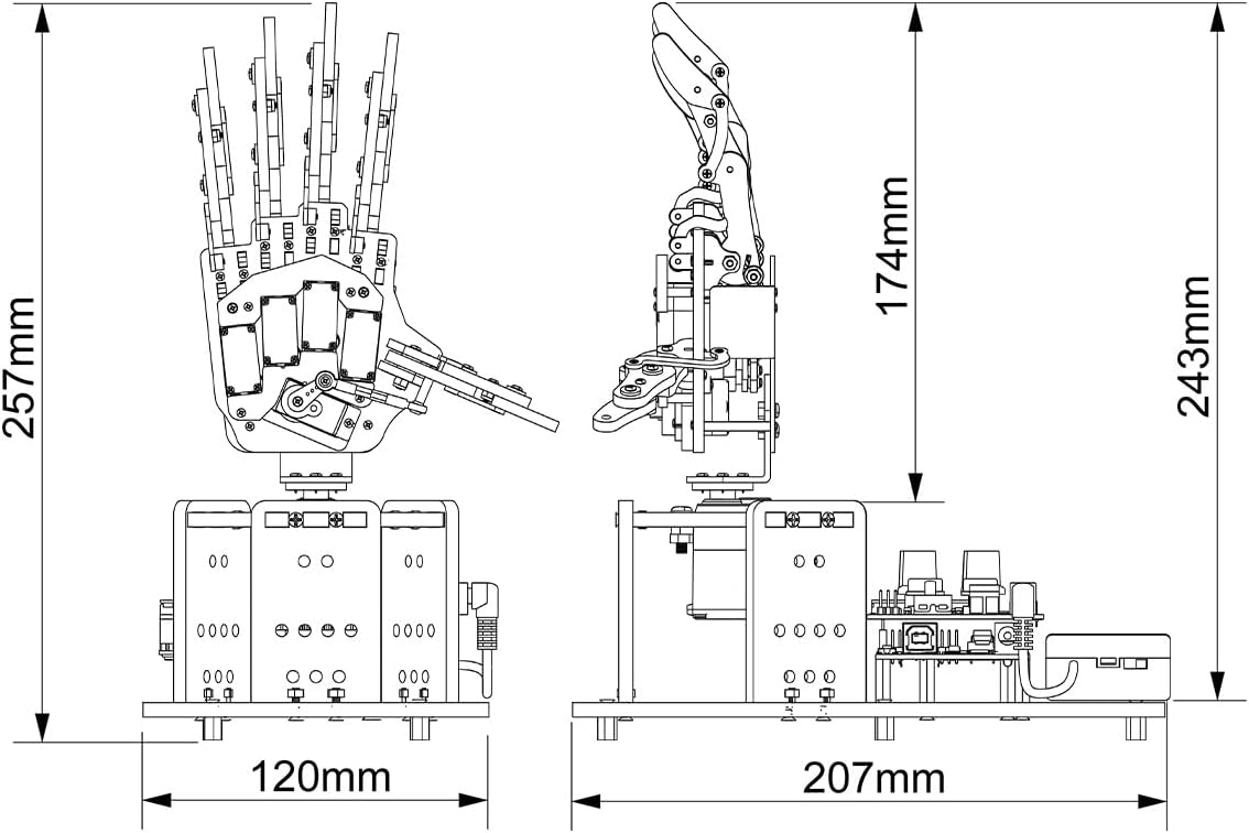 Robot Hand with Arduino Open Source AI Bionic Robotic Hand Five Fingers Solely Movement Mechanical Arm DIY Smart Robot & Engineering Kits, Science/Coding/Programming Set, Starter Kit
