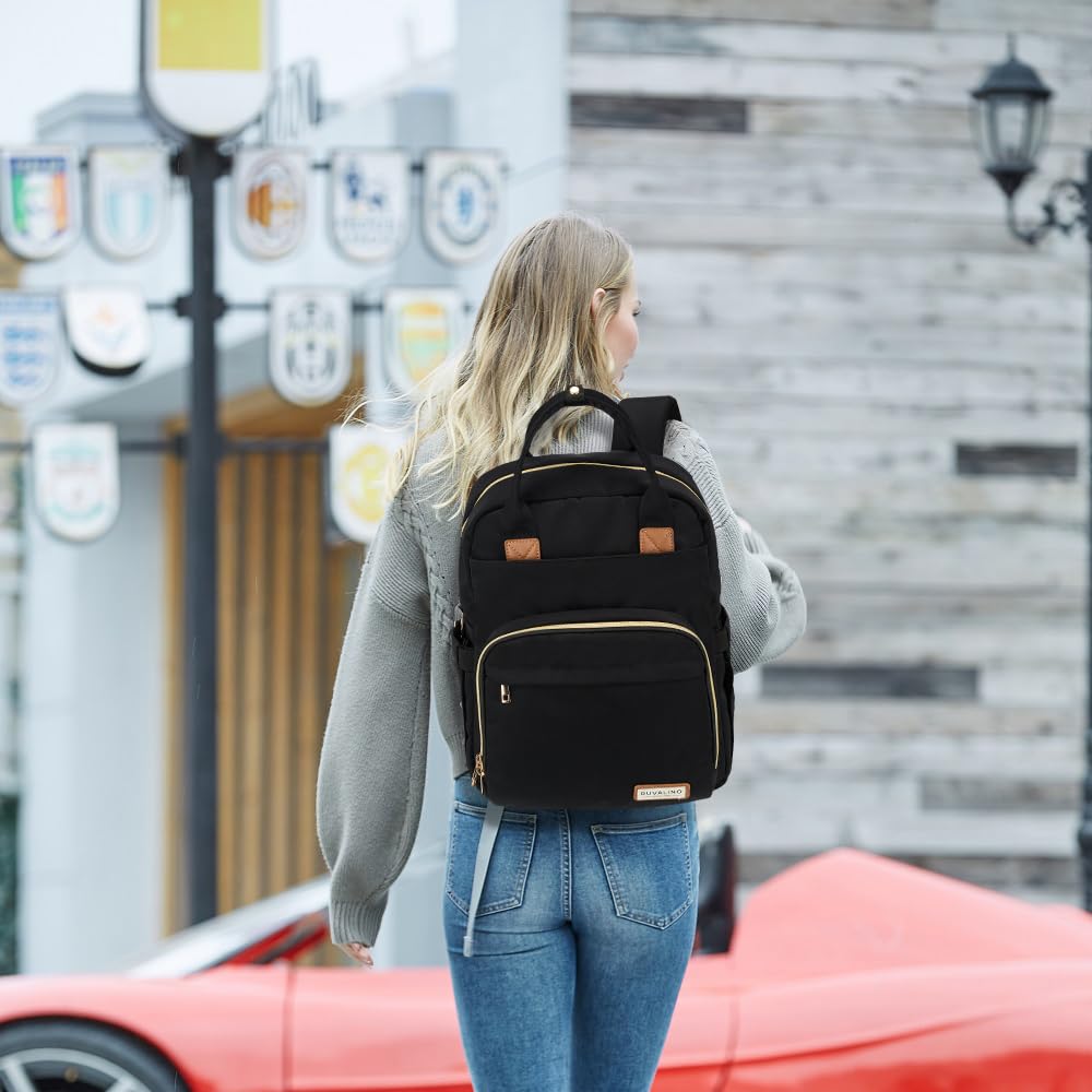 RUVALINO Diaper Bag Backpack-Multifunction Baby Travel Bag, Insulated Bottle Holders & Large Capacity, Waterproof, Deep Black