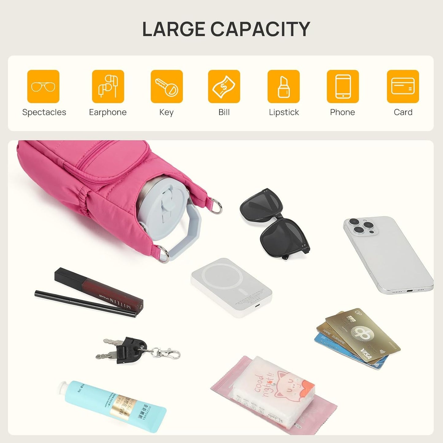 Telena Water Bottle Holder with Strap RFID Crossbody Bags for Women for Walking, Hiking, Cycling