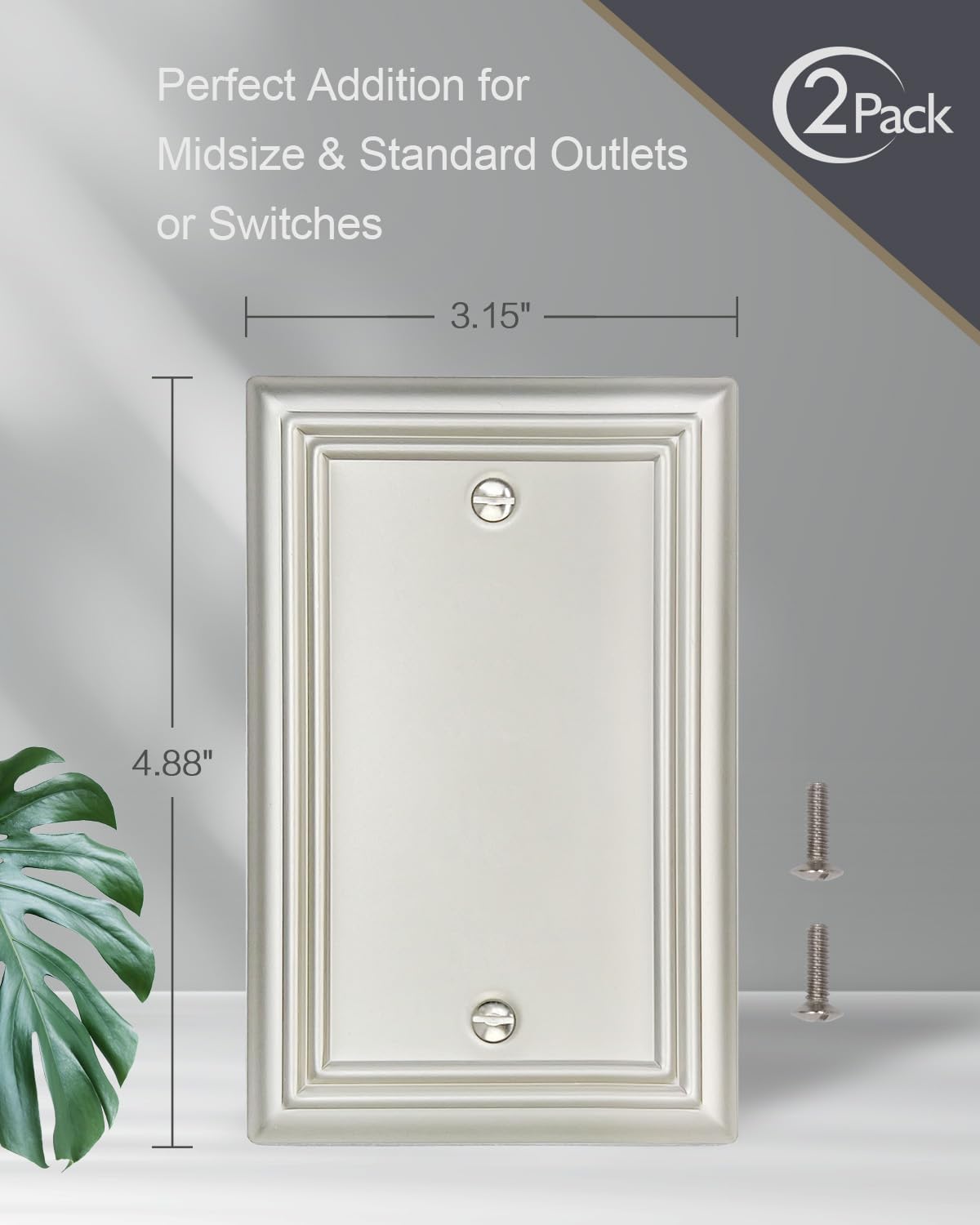 2-Pack Blank Wall Plate, Durable Metal No Device Outlet Cover, Satin Nickel, 3.15''*4.88'', Midsize