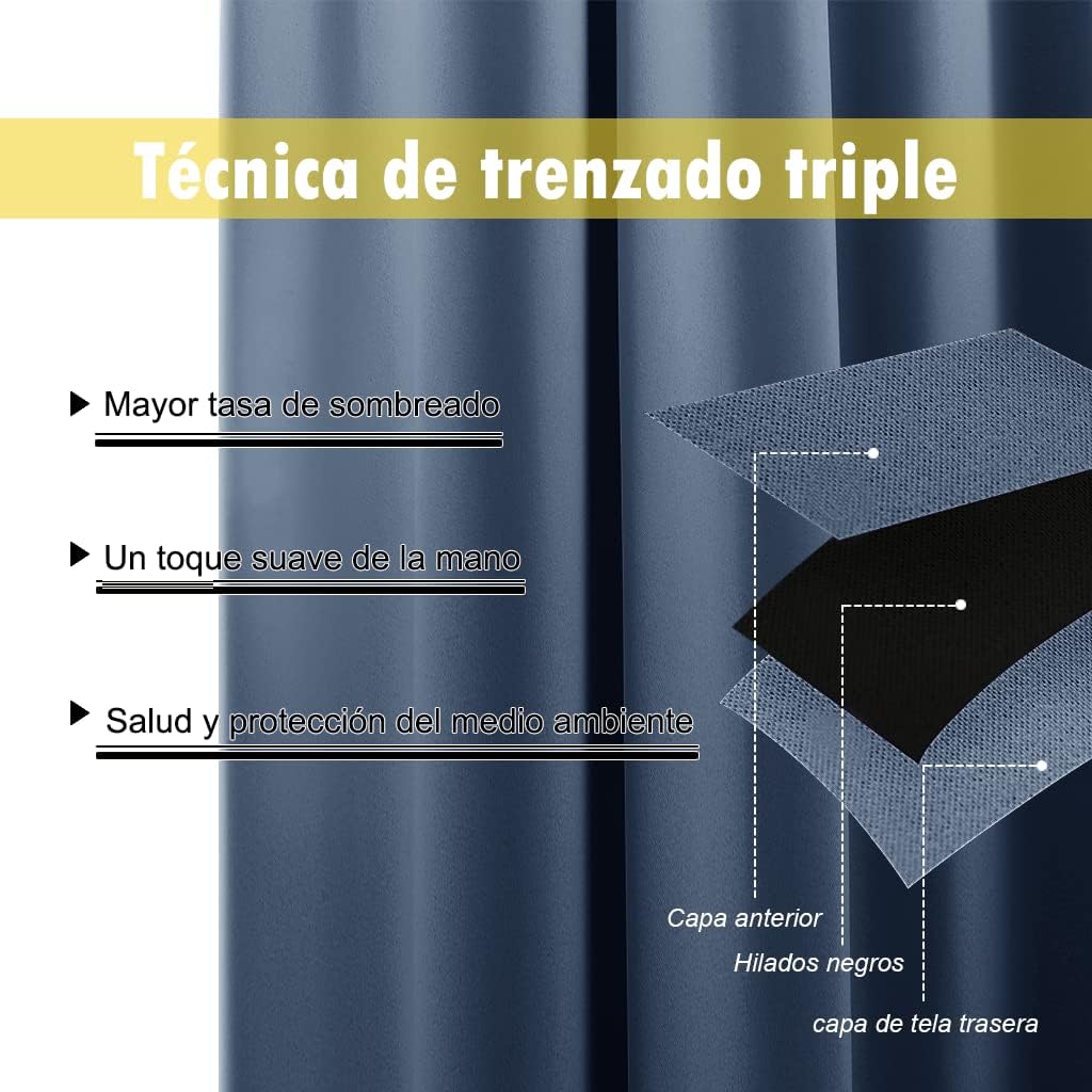 NICETOWN Stone Blue 100% Blackout Curtains with Black Liners, Thermal Insulated Full Blackout 2-Layer Drapes, Energy Efficiency Window Draperies for Boy's Room (2 Panels, 42-inch W by 45-inch L)