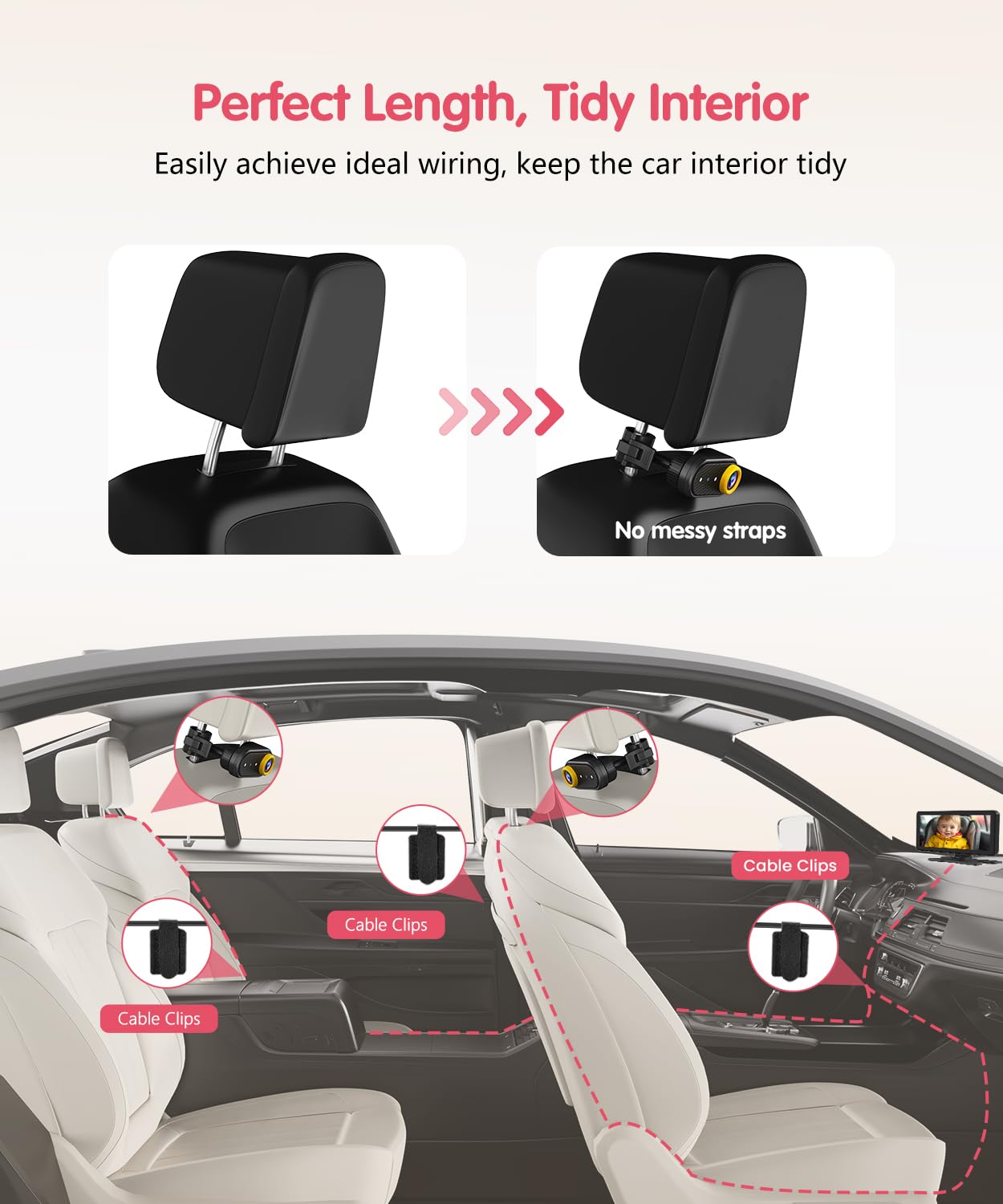 BM5 PRO Baby Car Camera for 2 Kids, 7.2" 1080P Dual Channel Display for Car Seat, Easy Installation with 2 IR Night Vision Cameras, Rear Seat Safety for Babies and Pets