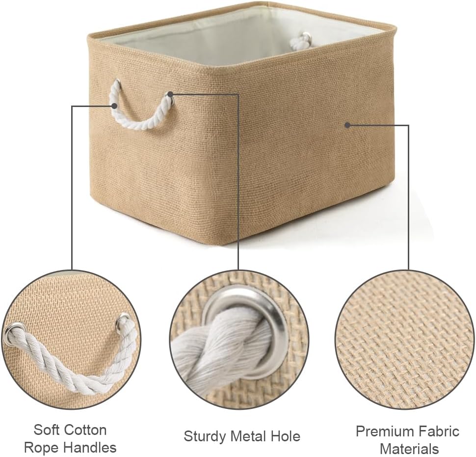 Organization and Storage Basket for Organizing - 17X15X12 inch 2 Pack Collapsible Baskets for Shelves, Fabric Storage Cubes with Rope, Storage Box for Cloth Decorative Gift (Beige)