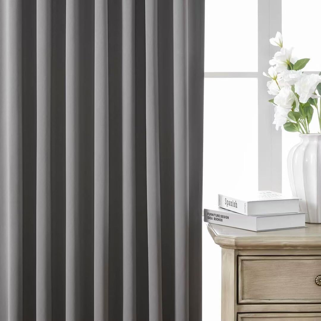 Joydeco 90 Inch Blackout Curtains for Bedroom, Thermal Insulated Black Out Curtains, Room Darkening Drapes for Living Room Window Rod Pocket Back Tab (W37 x L90 Inch, Light Grey)