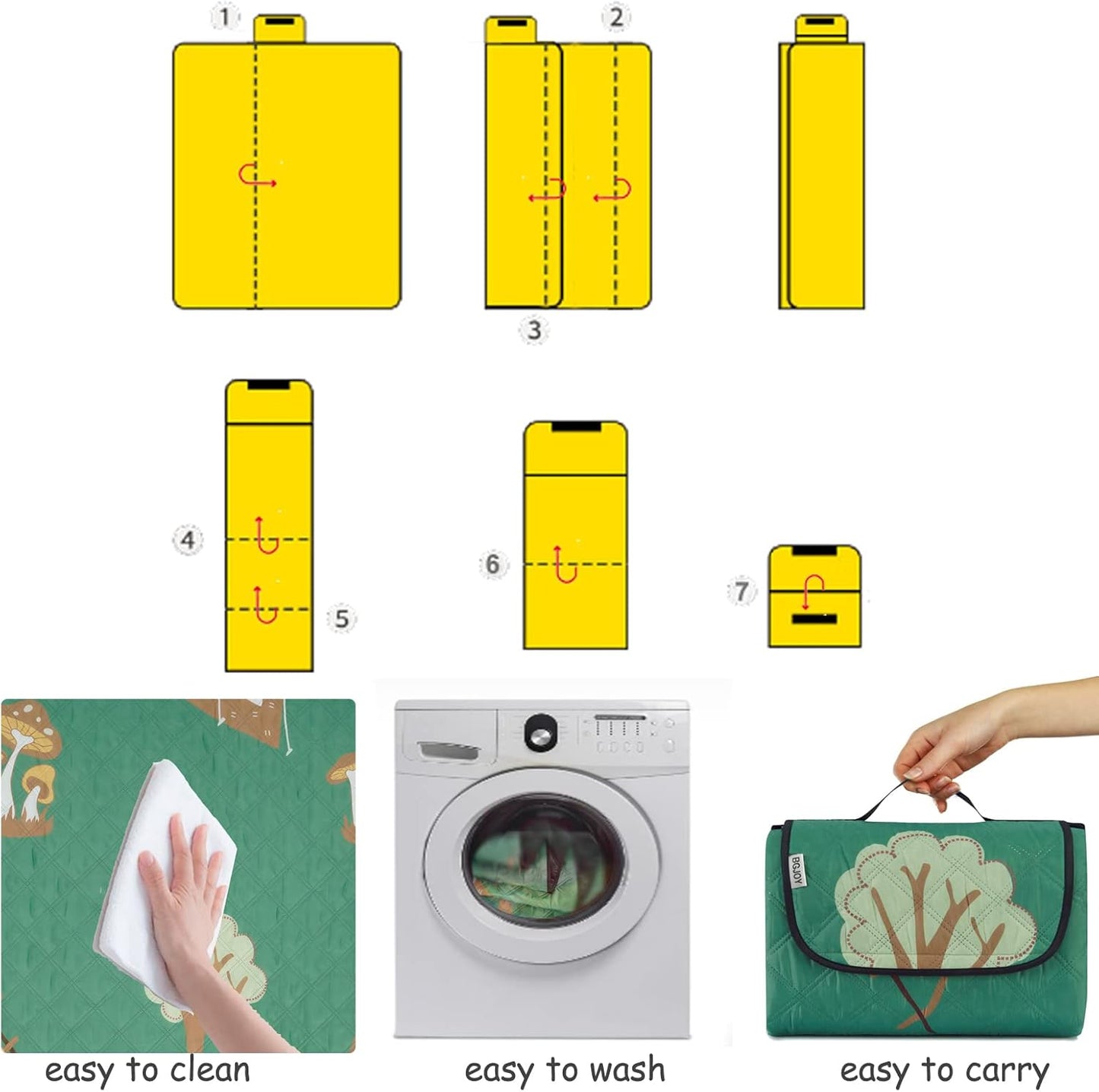 Large Waterproof Sandproof Picnic Blanket - Foldable Outdoor Blanket with Carry Strap - Lightweight - Fits 2-4 Adults - For Beach, Camping, Grass, Lawn, Park