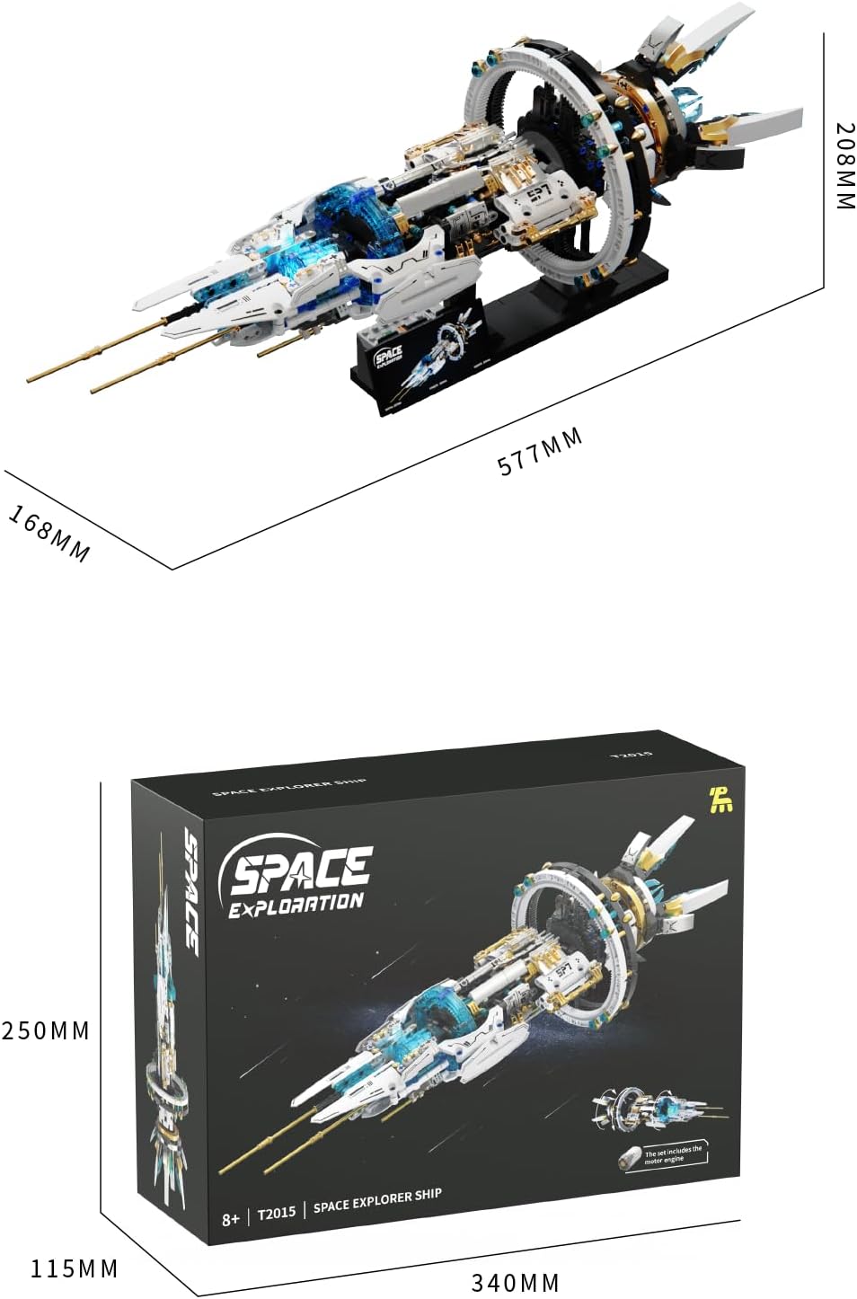 Space Station Building Set - 1583 Pieces with 8 Blue LED Lights & Motorized Parts, Creative Gift for Adults & Teens, Model Space Lovers Collection,85cm Display with Stand