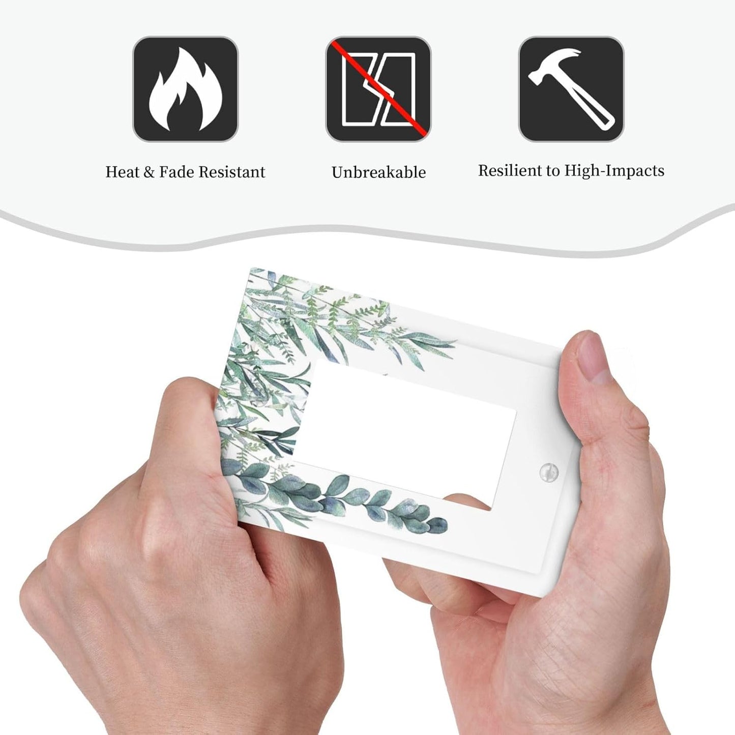 Eucalyptus Leaves Greenery Vine Flowers Simplicity Decorative Outlet Covers 1 Gang Single Rocker Light Switch Cover Plate Wall Plates GFCI Faceplate for Bed Room Living Room Decor