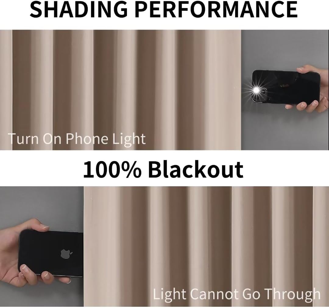 Joydeco Taupe Blackout Curtains 72 Inches Long, Short Blackout Curtains 2 Panels Sets for Bedroom Living Room, Room Darkening Drapes 72 Inches Long Solid Drapes&Curtains for Windows with Grommets