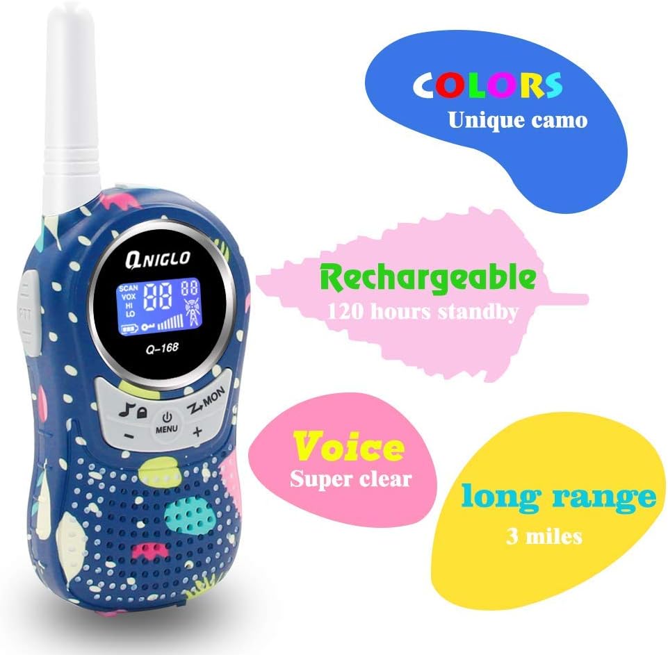 Qniglo Walkie Talkies for Kids - Rechargeable Kids Walkie Talkies with Clear Sound, Long Range - Perfect Birthday for 3-8 Year Old Boys Girls - Outdoor Adventures, Camping, Hiking