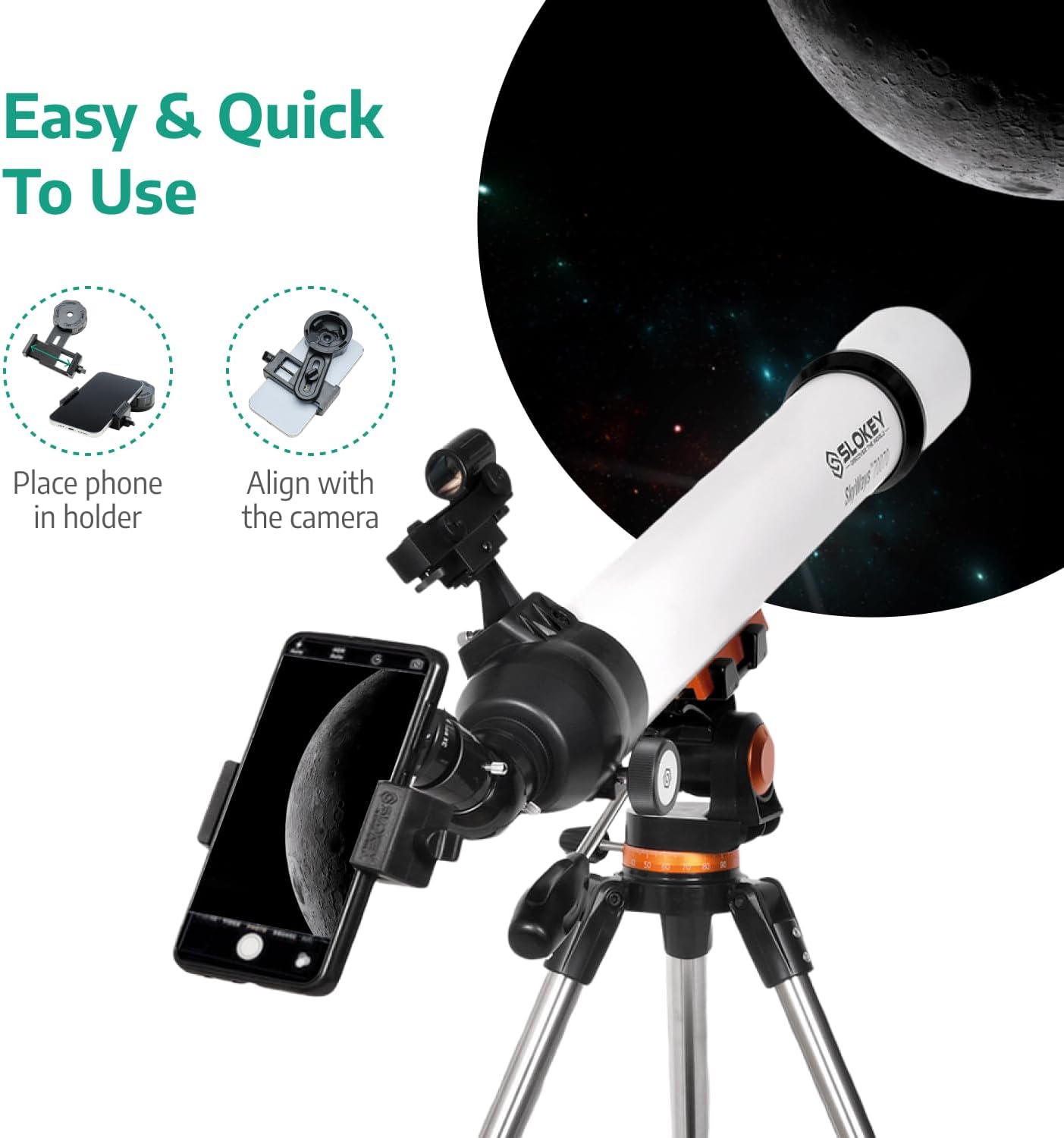Slokey Discover The World Skyways 70070 Astronomy Telescope 28x-210x with 70mm objective lens diameter and Precise Manual Focusing Equipped with a Reflex Finderscope - 700 x 70 mm