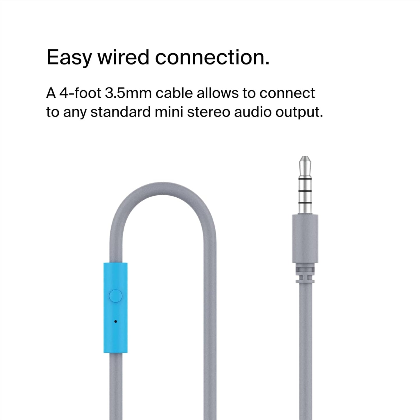 Belkin SoundForm Mini Kids Wired Headphones with Built-in Microphone & Fun Stickers, 85dB Safe Volume Limit – for Online Learning, Travel, Compatible w/iPhone 15, iPad, Galaxy S23, & More - Blue