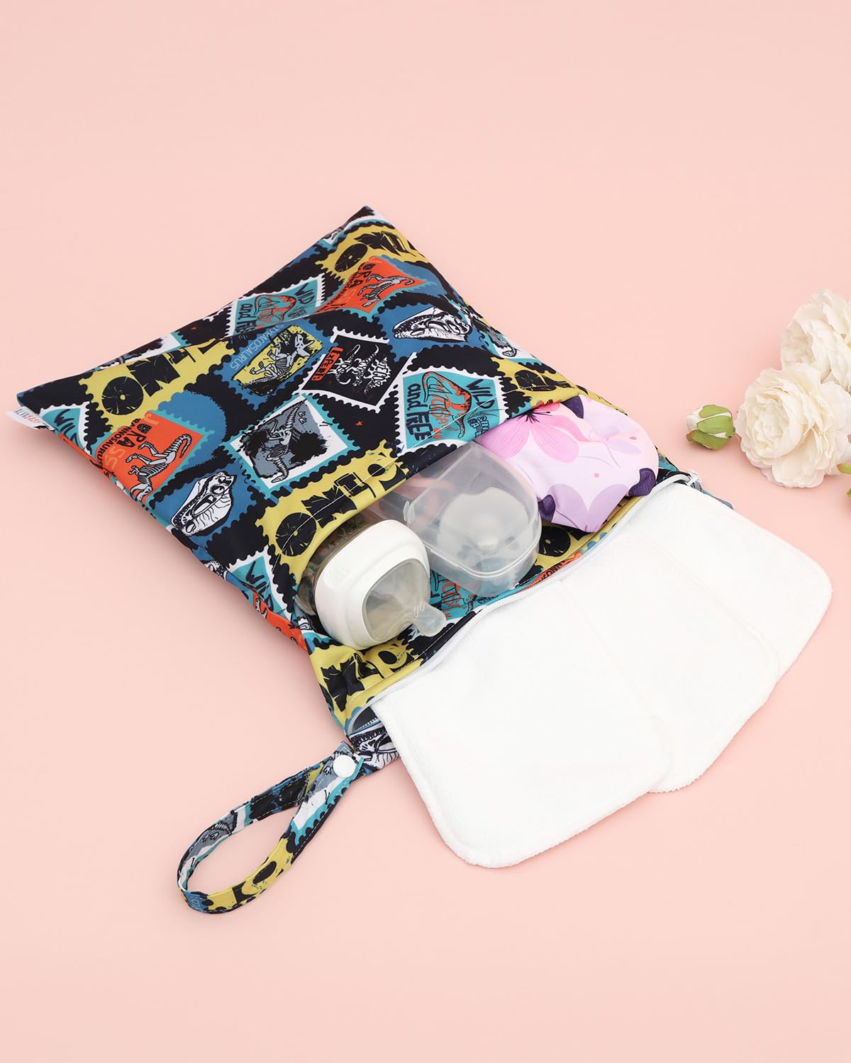 ALVABABY 3 Cloth Diaper Wet Dry Bags Waterproof Reusable with Two Zippered Pockets Travel Beach Pool Daycare Soiled Baby Items Yoga Gym Bag for Swimsuits or Wet Clothes Small medium Large 3L-SML09