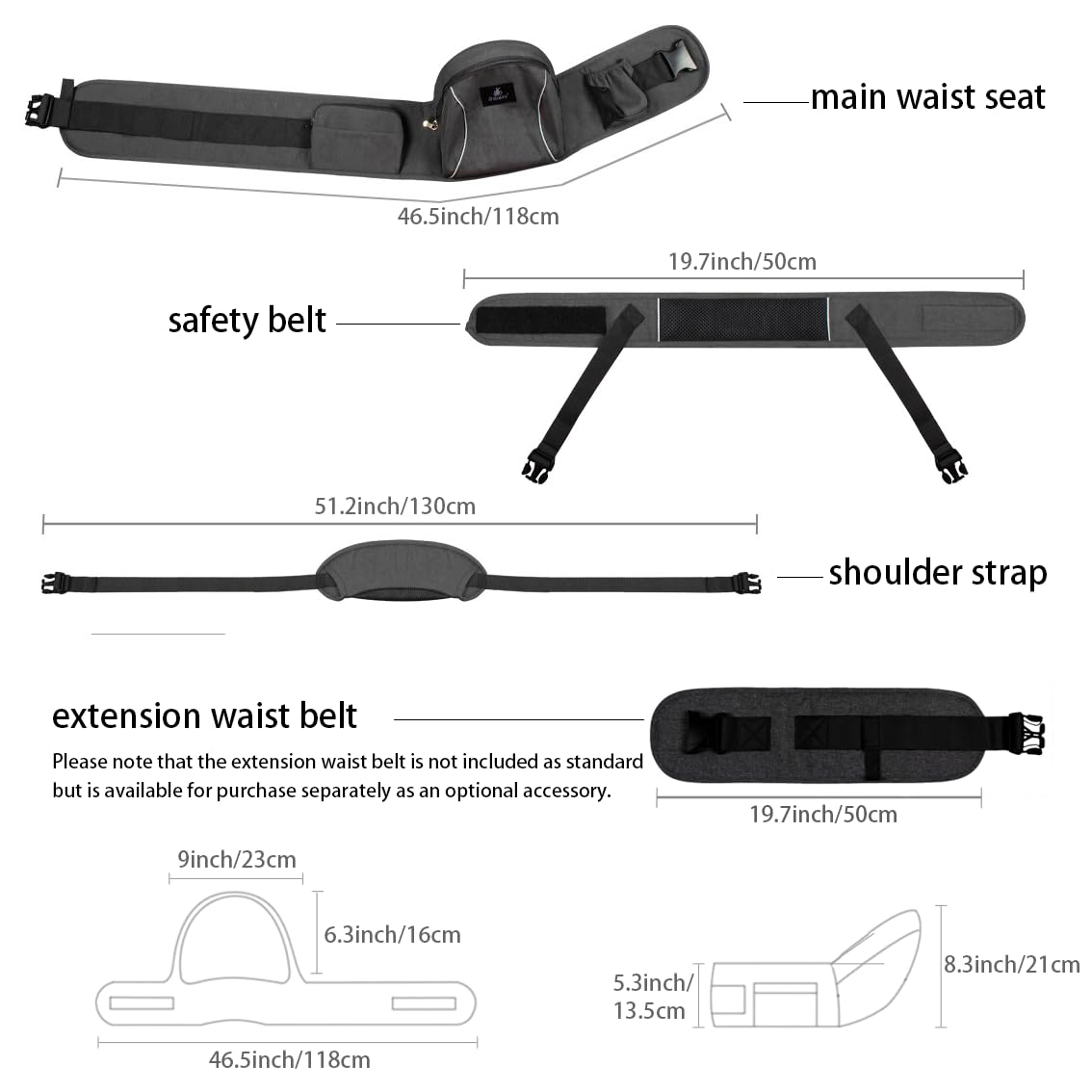Baby Hip Seat Carrier Baby Waist Stool for Child Infant Toddler with Adjustable Strap Buckle Pocket Soft Inner Huge Storage (Grey)