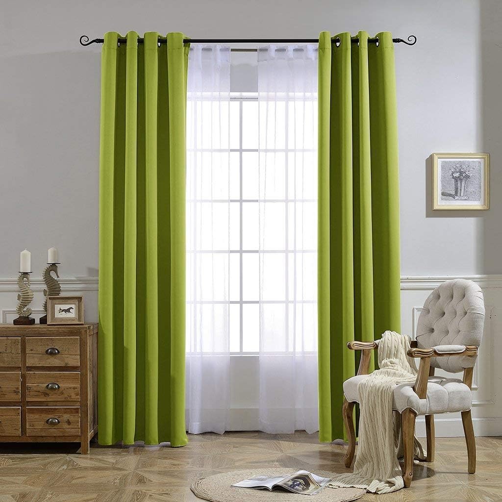 NICETOWN Room Darkening Window Panels - (52 inches Width, Fresh Green, Double Pieces) Holiday Decor Thermal Insulated Curtains 120 inches Length for Kids Bedroom