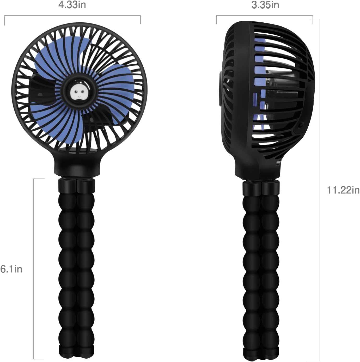 TRELC Mini Stroller Fan, 19H Ultra-long Battery Life, Personal Handheld Clip on Portable Rechargeable Fan with Flexible Tripod, Gift for Children Baby Office Room Car Travel BBQ Gym (Black)