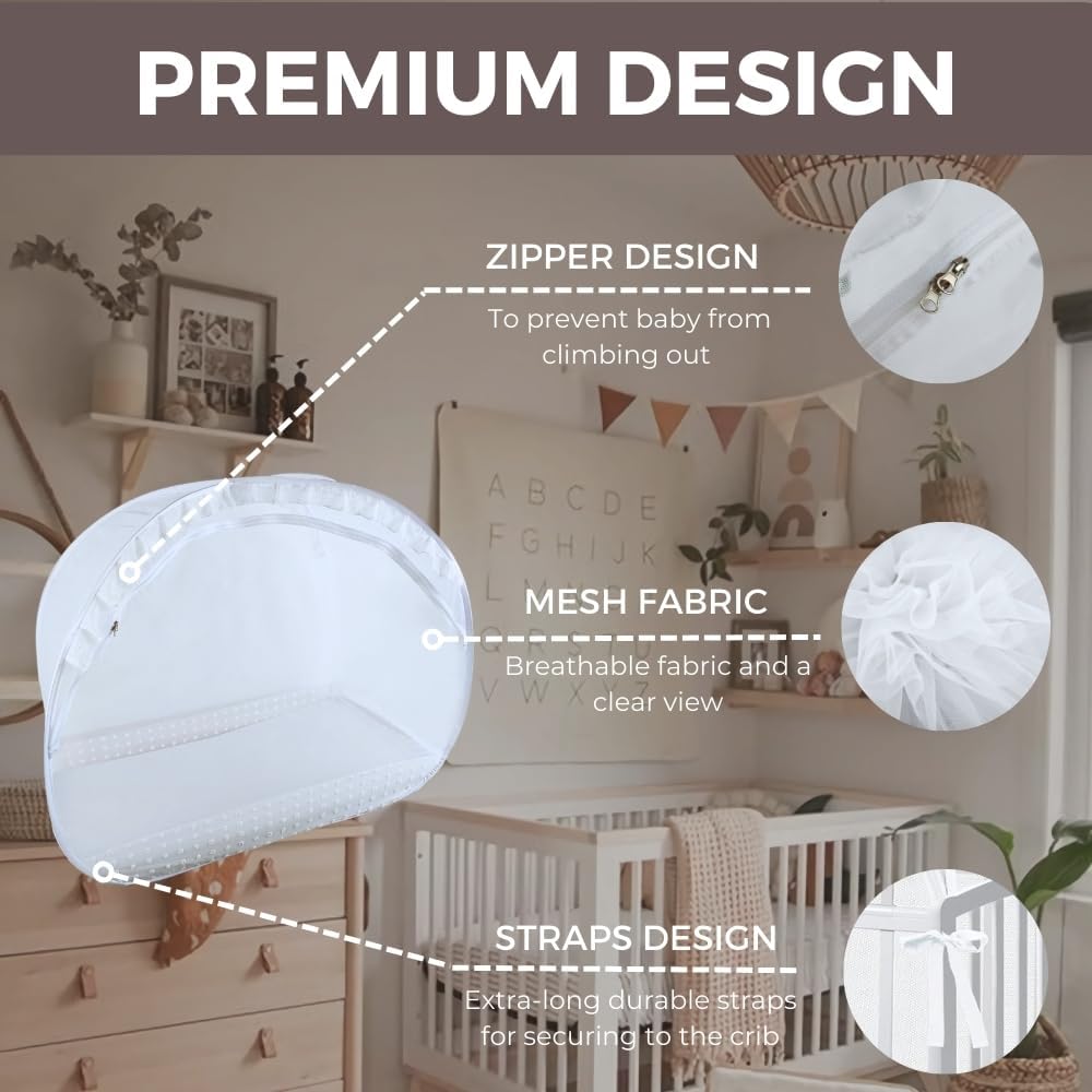 Wonder Space Elegant Baby Crib Net Tent - Minimalist Lace Design - Durable & Breathable Mesh to Keep Baby in & Stop Climbing Out - Mosquito & Insects Protection