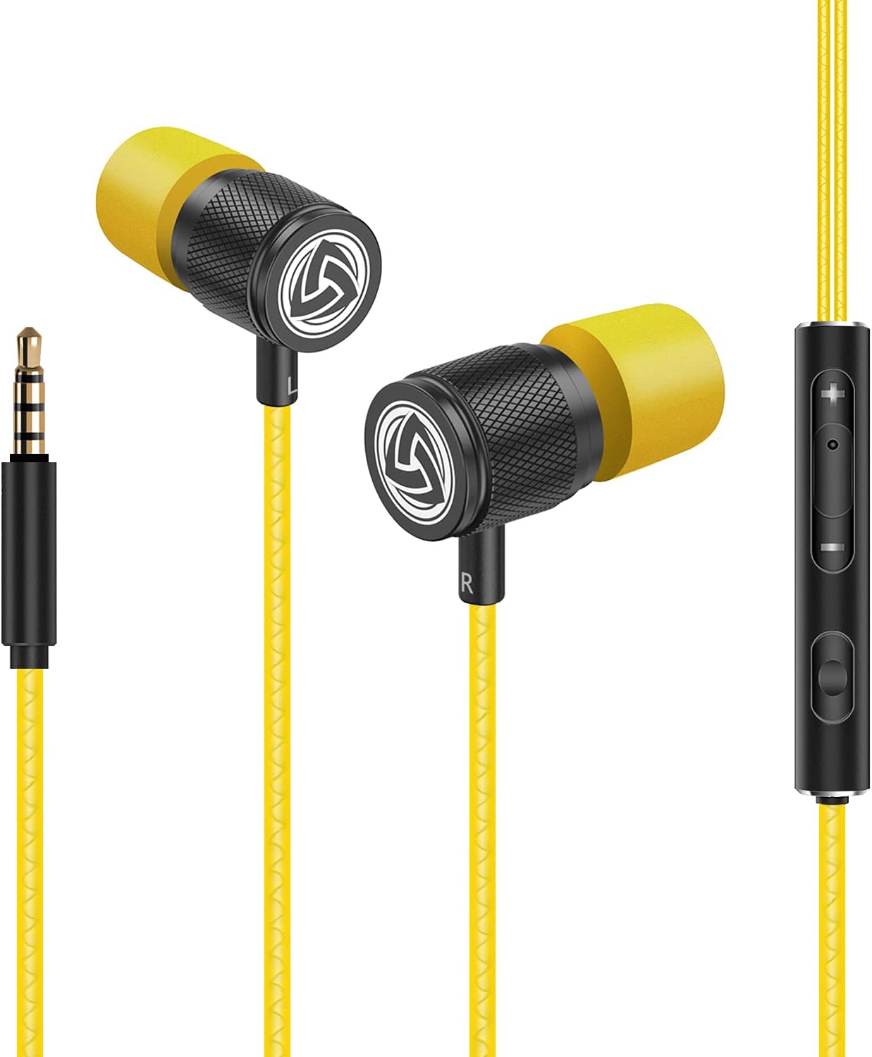 LUDOS Ultra Wired Earbuds in-Ear Headphones, 5 Years Warranty, Earphones with Microphone, Noise Isolating Ear Buds, Memory Foam for iPhone, Samsung, School Students, Kids, Women, Small Ears - Yellow
