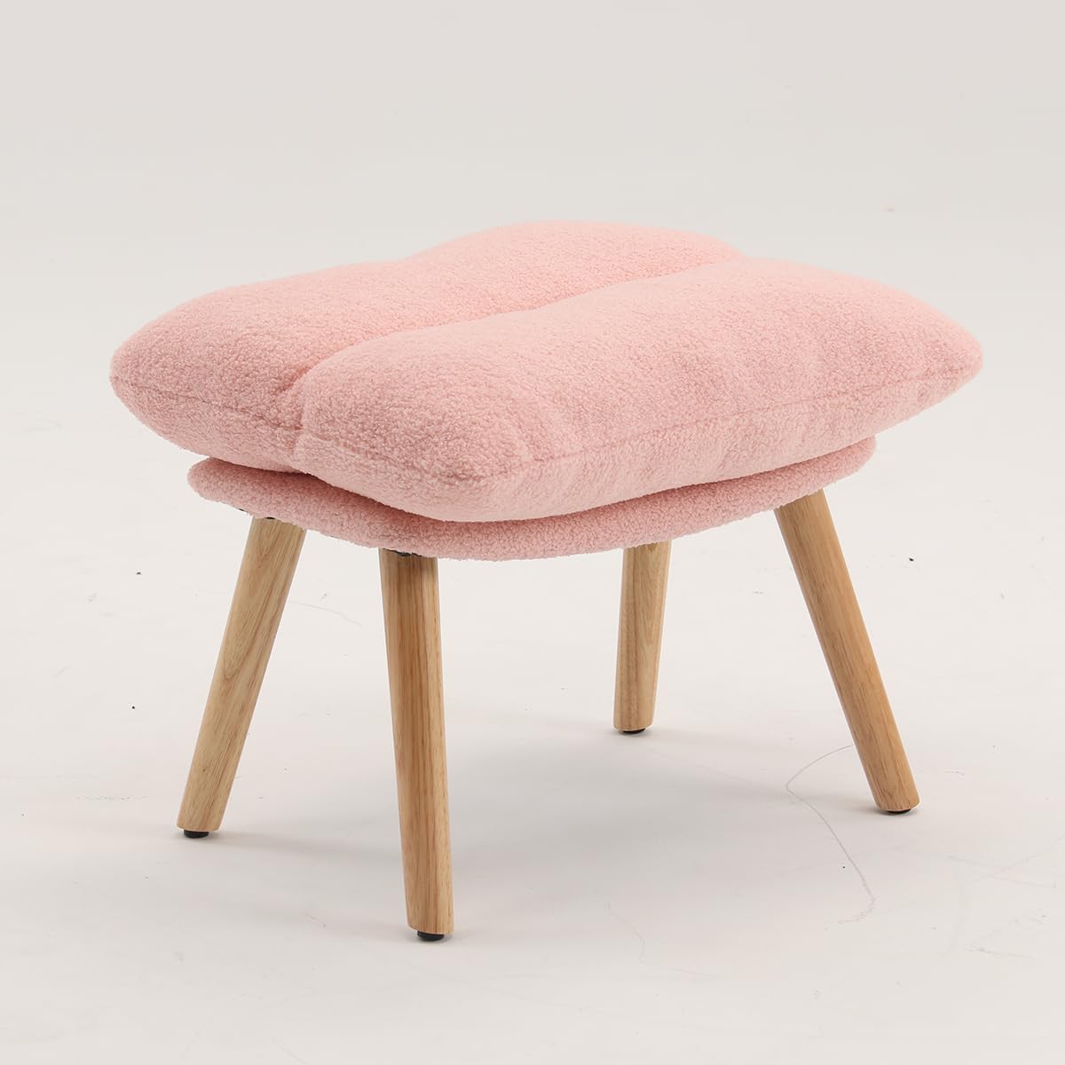 Boucle Rocking Chair with Ottoman and Pillow, Sherpa Furry Accent Arm Chair Lounger, Teddy Fabric Glider Rocker Chair for Living Room/Bedroom/Nursery, High Back, Pink