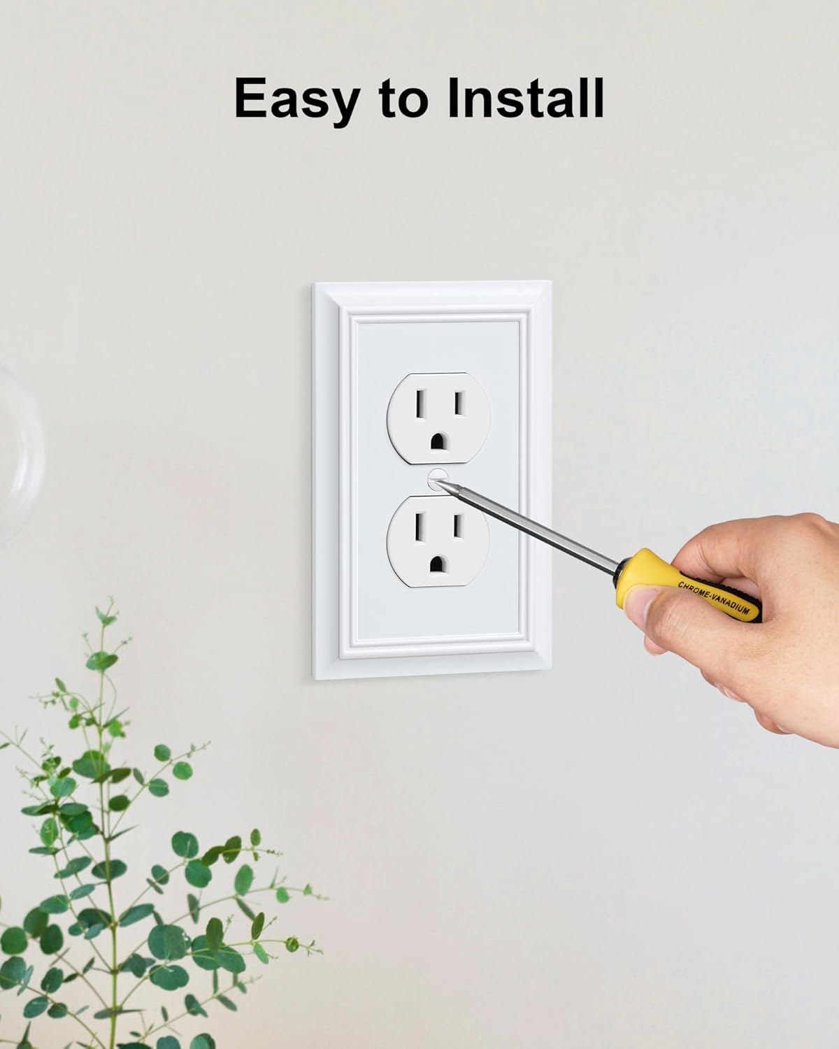 4-Pack Duplex Outlet Cover Plate, Decorative Pure White Switch Plates and Outlet Covers, Natural Bamboo Fiber Wall Plates for Electrical Outlets, 1 Gang Receptacle Cover, Corrosion Resistant