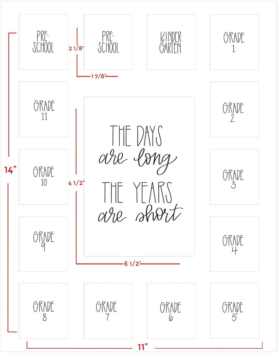 Rustic Red Door Co. School Days Picture Mat with Multiple Openings, Photo Collage, The Days Are Long, No Frame, Pre-School & Kindergarten to 12th Grade (Black, 15 Openings, 2 Pre-School)