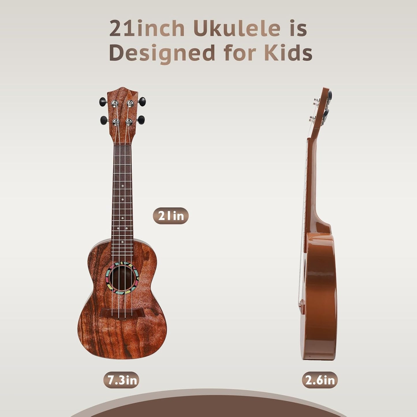 Raimy Kids Guitar Ukulele - 21in Ukulele Guitar Toys for Kids Ages 3 4 5 6 7+ Year Old Boys Girls Simulated Sound Quality Music Instruments Learning Education (Brown)