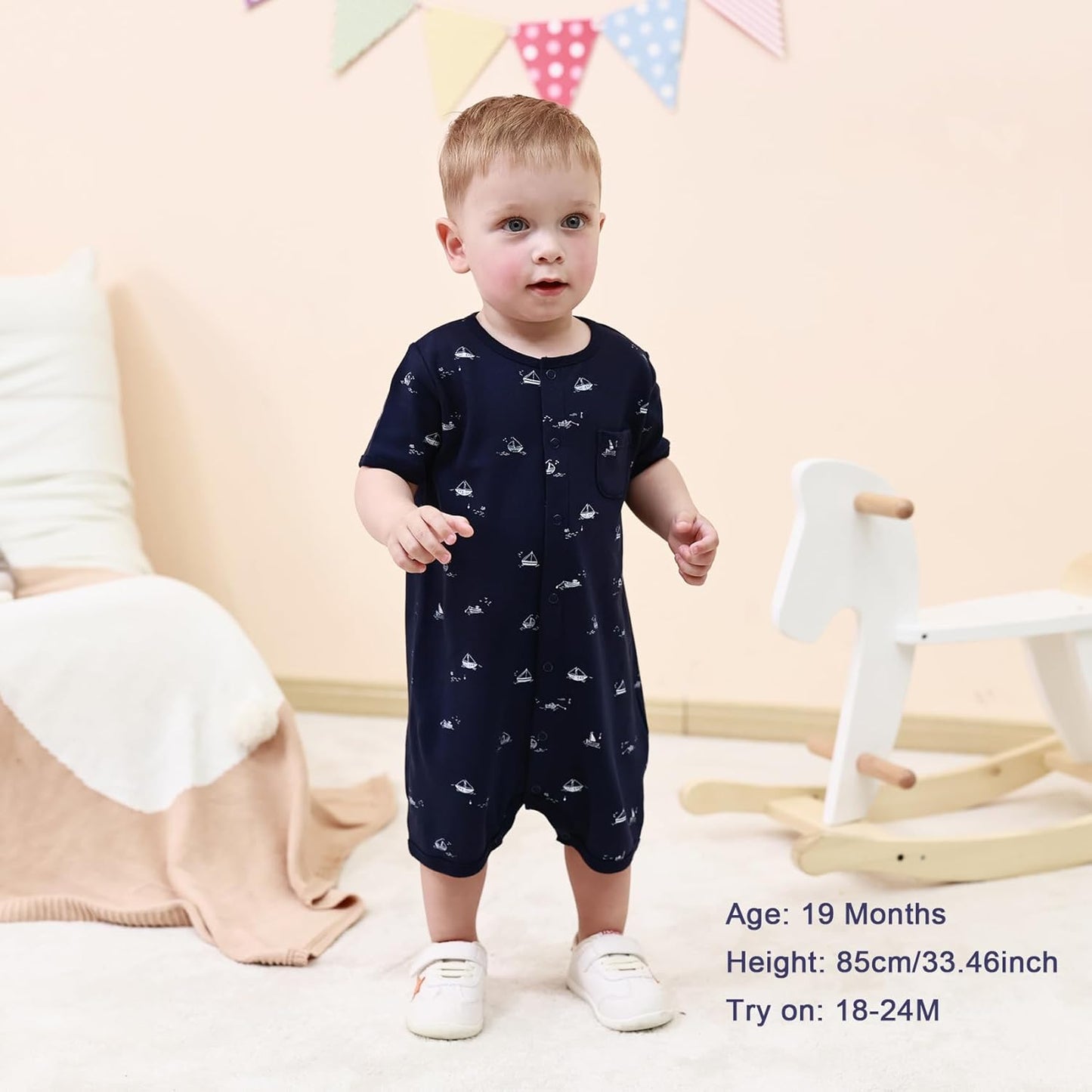 3-Pack 100% Cotton Baby Boy Rompers,0-24Months Short Sleeve Toddler Romper,Breathable Spring/Summer Clothes