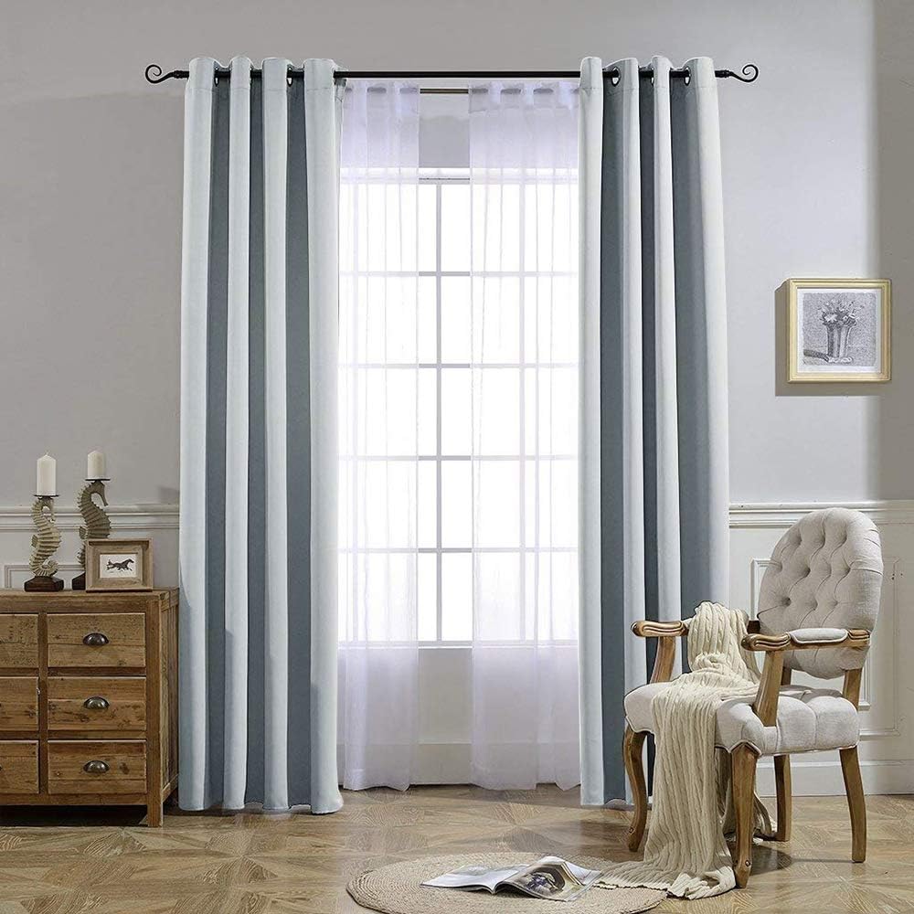 NICETOWN Room Darkening Curtain Panels - Home Fashion Ring Top Thermal Insulated Room Darkening Curtains for Bedroom/Nursery (Greyish White=Light Grey, 2 Panels, 52 inches W x 95 inches)